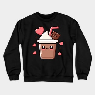 Cute Chocolate Milkshake with a Chocolate Bar and Hearts | Kawaii Food Art Crewneck Sweatshirt